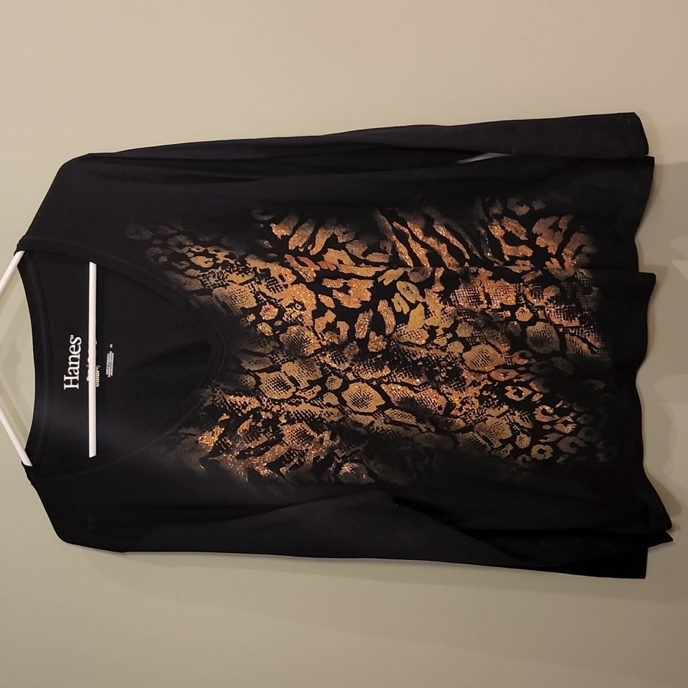 Hanes Gold Animal Print Long Sleeve Top